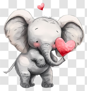 Valentine Elephant Inventive Character Designs - Adorable Cartoon Elephant With Heart Illustration Transparent PNG