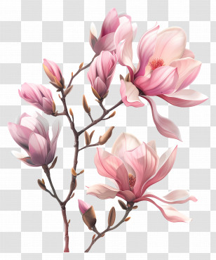 Pink Magnolia - Lush Magnolia Flower Branch Transparent PNG