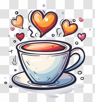 Coffee - Coffee Cup With Hearts Illustration Transparent PNG