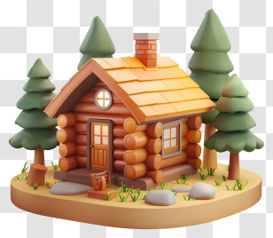 Lodge - Cute Log Cabin With Pine Trees Transparent PNG