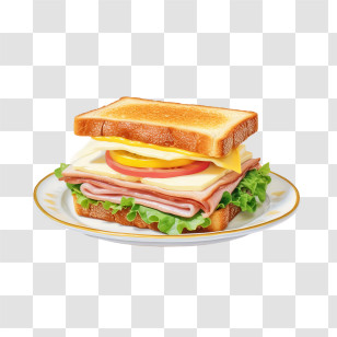 Sandwich - Classic Ham And Cheese Sandwich On Plate Transparent PNG