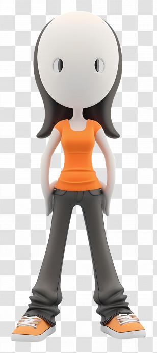 Girl Stick Figure - Stylish Orange And Black Figurine Transparent PNG