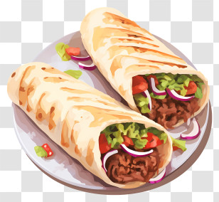 Pita Wraps - Shawarma Wraps Served On A Plate Transparent PNG