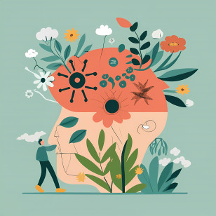 World Mental Health Day - Floral Human Head Illustration With Vibrant Flowers Transparent PNG