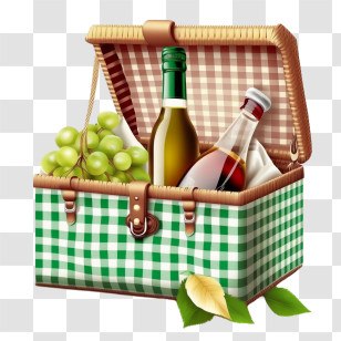 Picnic Basket - Picnic Basket With Bottles And Grapes Transparent PNG