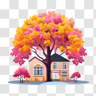 Autumn House
 - House With Colorful Autumn Tree Illustration Transparent PNG