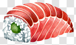 Cartoon - Watercolor Sushi Roll With Tuna Transparent PNG