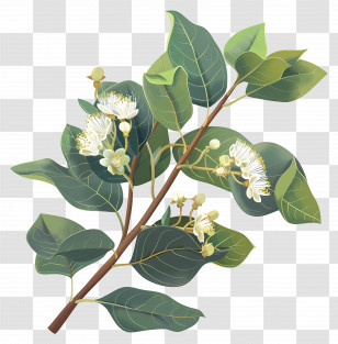 Eucalyptus - Eucalyptus Flower Flowering Tree White Flowers Branch Green Leaves Transparent PNG