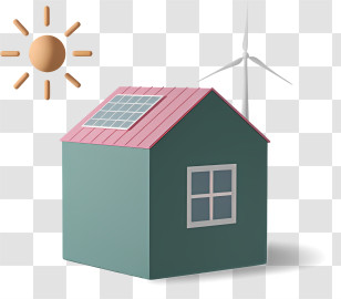 Green House - Eco-Friendly House With Solar Panel And Wind Turbine Transparent PNG