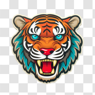 Tiger - Fierce Tiger Face With Blue Eyes Illustration Transparent PNG