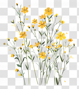 Flower Background - Delicate Yellow Wildflowers Illustration Transparent PNG