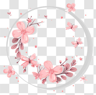 Floral Wreath - Floral Wreath With Pink Flowers Transparent PNG