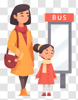 Bus Stop - Mother And Daughter At Bus Stop Transparent PNG