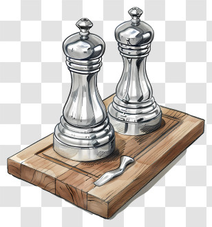 Pepper Shaker - Salt And Pepper Shakers On A Wooden Tray Transparent PNG
