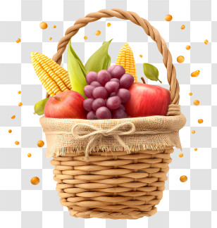 Harvest Basket With Corn Grapes - Autumn Fruit Harvest Basket Transparent PNG