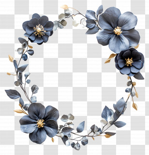 Wedding Flowers - Elegant Blue Floral Wreath Illustration Transparent PNG