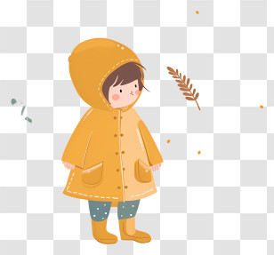 Little Girl In Raincoat - Cartoon Of Child In Yellow Raincoat Transparent PNG