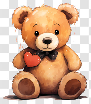 Watercolor Teddy Bear - Cute Teddy Bear Holding A Heart Illustration Transparent PNG