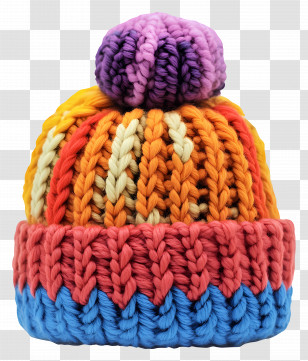 Knitted Beanie - Colorful Knitted Hat With Pom-Pom Transparent PNG