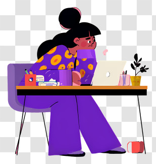 Working With Laptop - Cartoon Woman Working At Desk Transparent PNG