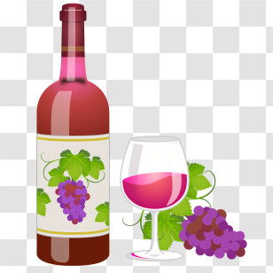 Red Wine - Wine Bottle And Glass With Grapes Transparent PNG