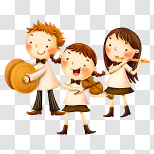 Music - Children Playing Music Cartoon Characters Transparent PNG