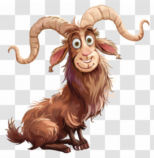 Cartoon Goat - Whimsical Cartoon Goat With Horns Transparent PNG