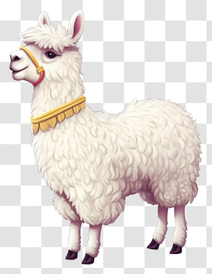 Alpaca - Fluffy White Llama With Yellow Harness Transparent PNG