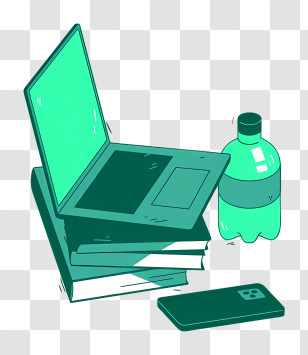 Books - Laptop And Books With Bottle Transparent PNG