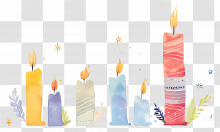 Christmas Candles - Watercolor Candles With Flames Transparent PNG