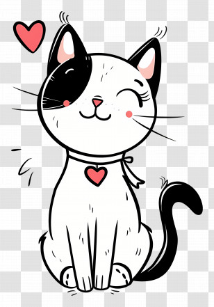 Cat Outline - Cute Cartoon Cat With Heart Collar Transparent PNG
