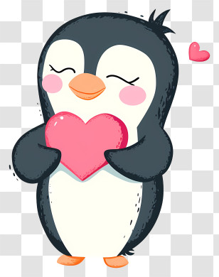Minimalized Flat Vector Illustrate - Cartoon Penguin Holding A Heart Transparent PNG
