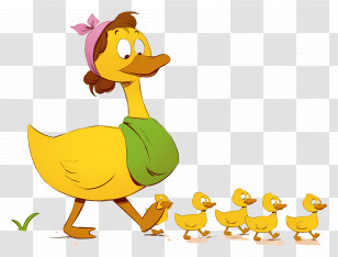 Mother Duck With Ducklings - Duck Family Cartoon Transparent PNG