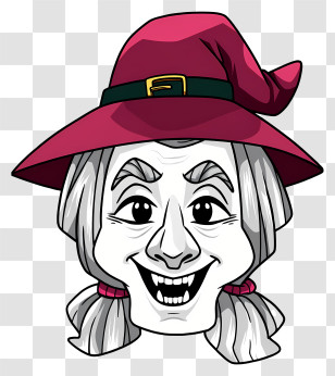 Halloween Witch Face - Black And White Witch Face Transparent PNG
