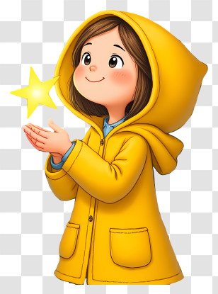 Dreamy Cartoon Girl - Girl In Yellow Raincoat With Star Transparent PNG