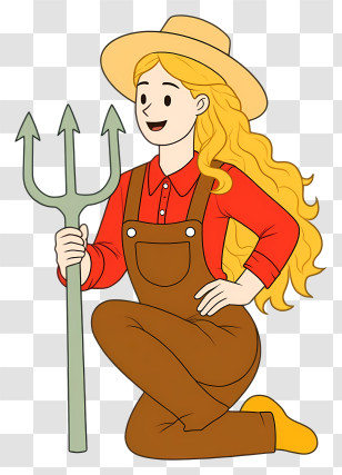 Farmer Woman - Female Farmer Cartoon With Pitchfork Transparent PNG