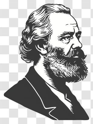 Karl Marx - Black-and-White Illustrated Portrait Of A Bearded Man Transparent PNG