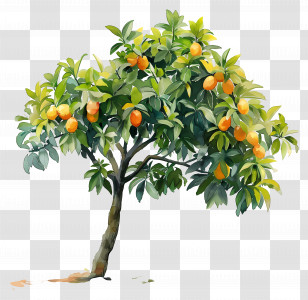 Mango Tree - Green Tree Adorned With Vibrant Orange Fruits Transparent PNG