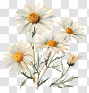 Vintage Flowers - Beautiful Botanical Illustration Of White Daisy Flowers Transparent PNG