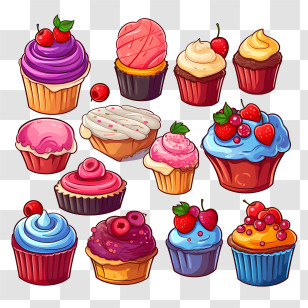 National Candy Day - Cartoon Cupcakes With Colorful Decorations Transparent PNG