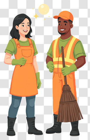 Cleaning Worker - Happy Sanitation Workers Duo Transparent PNG