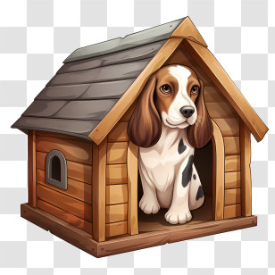 Dog House - Illustration Of Cute Dog In Wooden Doghouse Transparent PNG