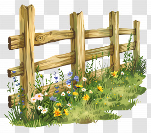 Farm Fence - Wooden Fence With Pretty Garden Flowers Transparent PNG
