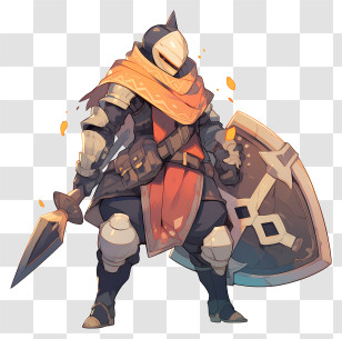Defensive Stance - Armored Knight With Shield And Sword Transparent PNG