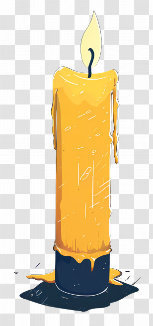 Candlelight - Yellow Candle With Melting Wax Transparent PNG