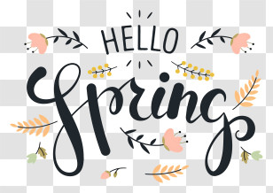 Spring Flowers - Hello Spring Greeting With Floral Elements Transparent PNG