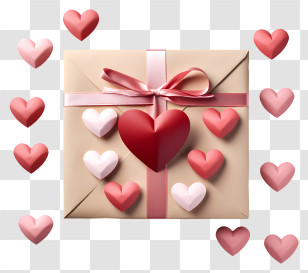 Envelope - Gift Box Decorated With Hearts Transparent PNG