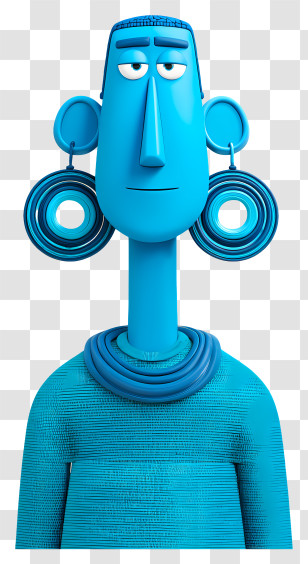 Blue Man - Blue Character With Earrings And Necklace Transparent PNG