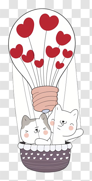 Cats - Cats In Hot Air Balloon With Hearts Transparent PNG