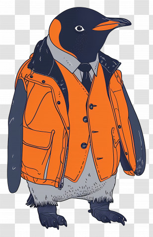 Penguin - Stylish Penguin In Orange Jacket Transparent PNG